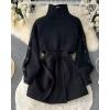 image:imageCHARTOU Women 2 Piece Cropped Sweater Short Dress Suit Fall Turtleneck Jumper Belt Vest Dress Matching SetsBlack