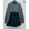 image:imageCHARTOU Women 2 Piece Cropped Sweater Short Dress Suit Fall Turtleneck Jumper Belt Vest Dress Matching SetsChocolate