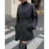 image:imageCHARTOU Women 2 Piece Cropped Sweater Short Dress Suit Fall Turtleneck Jumper Belt Vest Dress Matching SetsDark Grey
