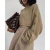 image:imageCHARTOU Women 2 Piece Cropped Sweater Short Dress Suit Fall Turtleneck Jumper Belt Vest Dress Matching SetsKhaki