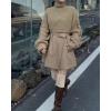 image:imageCHARTOU Women 2 Piece Cropped Sweater Short Dress Suit Fall Turtleneck Jumper Belt Vest Dress Matching SetsKhaki