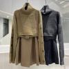 image:imageCHARTOU Women 2 Piece Cropped Sweater Short Dress Suit Fall Turtleneck Jumper Belt Vest Dress Matching SetsKhaki