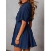image:imageCHARTOU Women Button Down Denim Mini Dress Summer Puff Short Sleeve Cinched High Waisted A Line Shirt DessDark Blue