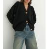image:imageCHARTOU Women Cardigan Sweater 2025 Fall Outfits Button Down Open Front Oversized Slouchy Knit OuterwearBlack