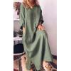 image:imageCHARTOU Women Casual Cotton Linen Long Maxi Dress Shift Dress Loose Ruffle Blouse Shirt Dress with PocketsGreen