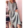 image:imageCHARTOU Women Casual Cotton Linen Long Maxi Dress Shift Dress Loose Ruffle Blouse Shirt Dress with PocketsGrey