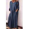 image:imageCHARTOU Women Casual Cotton Linen Long Maxi Dress Shift Dress Loose Ruffle Blouse Shirt Dress with PocketsNavy Blue