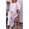image:imageCHARTOU Women Casual Cotton Linen Long Maxi Dress Shift Dress Loose Ruffle Blouse Shirt Dress with PocketsWhite