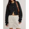 image:imageCHARTOU Women Casual Short Button Down Cable Knit Sweater Jacket Waffle Cropped Cardigan Sweater Y2k Knitted Crop TopBlack