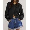 image:imageCHARTOU Women Casual Short Button Down Cable Knit Sweater Jacket Waffle Cropped Cardigan Sweater Y2k Knitted Crop TopBlack