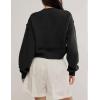 image:imageCHARTOU Women Casual Short Button Down Cable Knit Sweater Jacket Waffle Cropped Cardigan Sweater Y2k Knitted Crop TopBlack