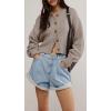 image:imageCHARTOU Women Casual Short Button Down Cable Knit Sweater Jacket Waffle Cropped Cardigan Sweater Y2k Knitted Crop TopCoffee