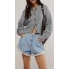 image:imageCHARTOU Women Casual Short Button Down Cable Knit Sweater Jacket Waffle Cropped Cardigan Sweater Y2k Knitted Crop TopGrey