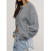 image:imageCHARTOU Women Casual Short Button Down Cable Knit Sweater Jacket Waffle Cropped Cardigan Sweater Y2k Knitted Crop TopGrey