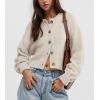 image:imageCHARTOU Women Casual Sweater Button Down Cardigan Crewneck Cropped Knit Jacket OutwearApricot