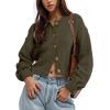 image:imageCHARTOU Women Casual Sweater Button Down Cardigan Crewneck Cropped Knit Jacket OutwearGreen