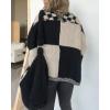 image:imageCHARTOU Women Checkered Open Front Cardigan Oversized Plaid Lantern Long Sleeve Chunky Knit SweaterBlack