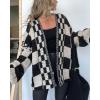 image:imageCHARTOU Women Checkered Open Front Cardigan Oversized Plaid Lantern Long Sleeve Chunky Knit SweaterBlack