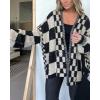 image:imageCHARTOU Women Checkered Open Front Cardigan Oversized Plaid Lantern Long Sleeve Chunky Knit SweaterBlack