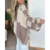 image:imageCHARTOU Women Checkered Open Front Cardigan Oversized Plaid Lantern Long Sleeve Chunky Knit SweaterKhaki