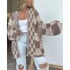 image:imageCHARTOU Women Checkered Open Front Cardigan Oversized Plaid Lantern Long Sleeve Chunky Knit SweaterKhaki