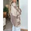 image:imageCHARTOU Women Checkered Open Front Cardigan Oversized Plaid Lantern Long Sleeve Chunky Knit SweaterKhaki