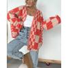 image:imageCHARTOU Women Checkered Open Front Cardigan Oversized Plaid Lantern Long Sleeve Chunky Knit SweaterRed