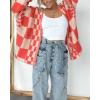 image:imageCHARTOU Women Checkered Open Front Cardigan Oversized Plaid Lantern Long Sleeve Chunky Knit SweaterRed