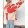 image:imageCHARTOU Women Checkered Open Front Cardigan Oversized Plaid Lantern Long Sleeve Chunky Knit SweaterRed