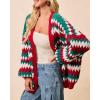 image:imageCHARTOU Women Color Stripes Chunky Cardigan Sweater Open Front Balloon Long Sleeve Knit Outwear CoatRed