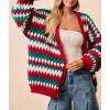 image:imageCHARTOU Women Color Stripes Chunky Cardigan Sweater Open Front Balloon Long Sleeve Knit Outwear CoatRed