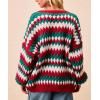 image:imageCHARTOU Women Color Stripes Chunky Cardigan Sweater Open Front Balloon Long Sleeve Knit Outwear CoatRed