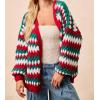 image:imageCHARTOU Women Color Stripes Chunky Cardigan Sweater Open Front Balloon Long Sleeve Knit Outwear CoatRed