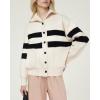 image:imageCHARTOU Women Contrast Stripes Knit Cardigan Sweater Oversized Button Down Turtleneck Sweater CoatBeige