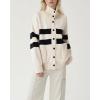 image:imageCHARTOU Women Contrast Stripes Knit Cardigan Sweater Oversized Button Down Turtleneck Sweater CoatBeige