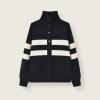 image:imageCHARTOU Women Contrast Stripes Knit Cardigan Sweater Oversized Button Down Turtleneck Sweater CoatBlack