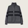 image:imageCHARTOU Women Contrast Stripes Knit Cardigan Sweater Oversized Button Down Turtleneck Sweater CoatGrey