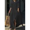 image:imageCHARTOU Women Cotton Linen Long Sleeve Dress Button Down Shirt Dress Flowy Caftan Swimsuit Beach Cover Ups SundressBlack