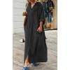 image:imageCHARTOU Women Cotton Linen Long Sleeve Dress Button Down Shirt Dress Flowy Caftan Swimsuit Beach Cover Ups SundressBlack