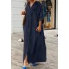 image:imageCHARTOU Women Cotton Linen Long Sleeve Dress Button Down Shirt Dress Flowy Caftan Swimsuit Beach Cover Ups SundressNavy