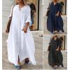image:imageCHARTOU Women Cotton Linen Long Sleeve Dress Button Down Shirt Dress Flowy Caftan Swimsuit Beach Cover Ups SundressNavy