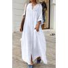 image:imageCHARTOU Women Cotton Linen Long Sleeve Dress Button Down Shirt Dress Flowy Caftan Swimsuit Beach Cover Ups SundressWhite