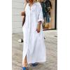 image:imageCHARTOU Women Cotton Linen Long Sleeve Dress Button Down Shirt Dress Flowy Caftan Swimsuit Beach Cover Ups SundressWhite