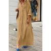 image:imageCHARTOU Women Cotton Linen Long Sleeve Dress Button Down Shirt Dress Flowy Caftan Swimsuit Beach Cover Ups SundressYellow