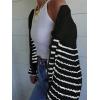 image:imageCHARTOU Women Crewneck Striped Rib Knit Cardigan Chunky Fall Winter Thick Long Sleeve Cropped Sweater TopBlack