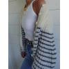 image:imageCHARTOU Women Crewneck Striped Rib Knit Cardigan Chunky Fall Winter Thick Long Sleeve Cropped Sweater TopBlue