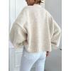image:imageCHARTOU Women Crop Cardigan Oversized Long Lantern Sleeve Open Front Cardigan Soft Sweater CoatsBeige