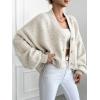 image:imageCHARTOU Women Crop Cardigan Oversized Long Lantern Sleeve Open Front Cardigan Soft Sweater CoatsBeige