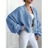 image:imageCHARTOU Women Crop Cardigan Oversized Long Lantern Sleeve Open Front Cardigan Soft Sweater CoatsBlue