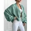 image:imageCHARTOU Women Crop Cardigan Oversized Long Lantern Sleeve Open Front Cardigan Soft Sweater CoatsGreen